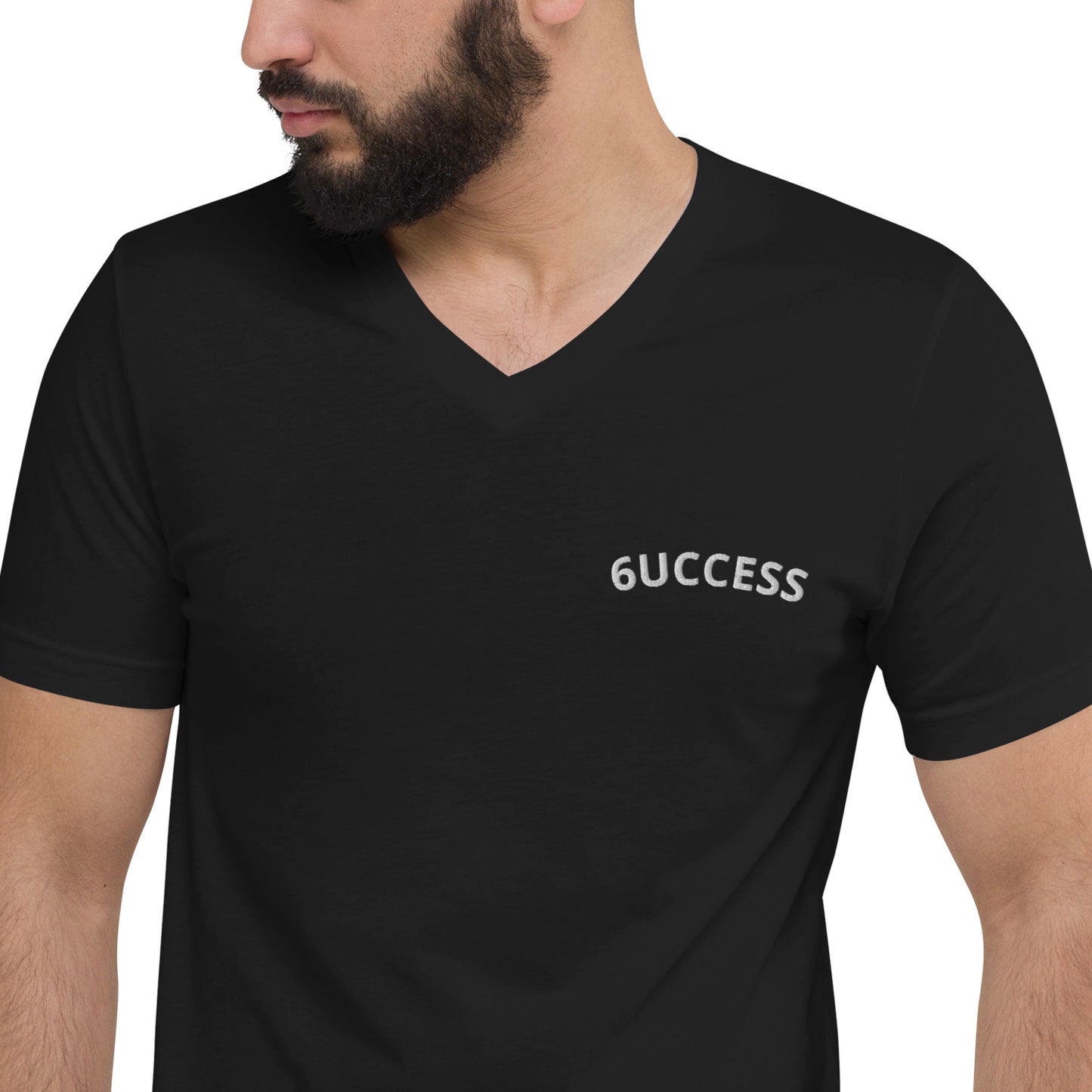 6UCCESS Short Sleeve V-Neck T-Shirt w/ White Embroidered Unisex