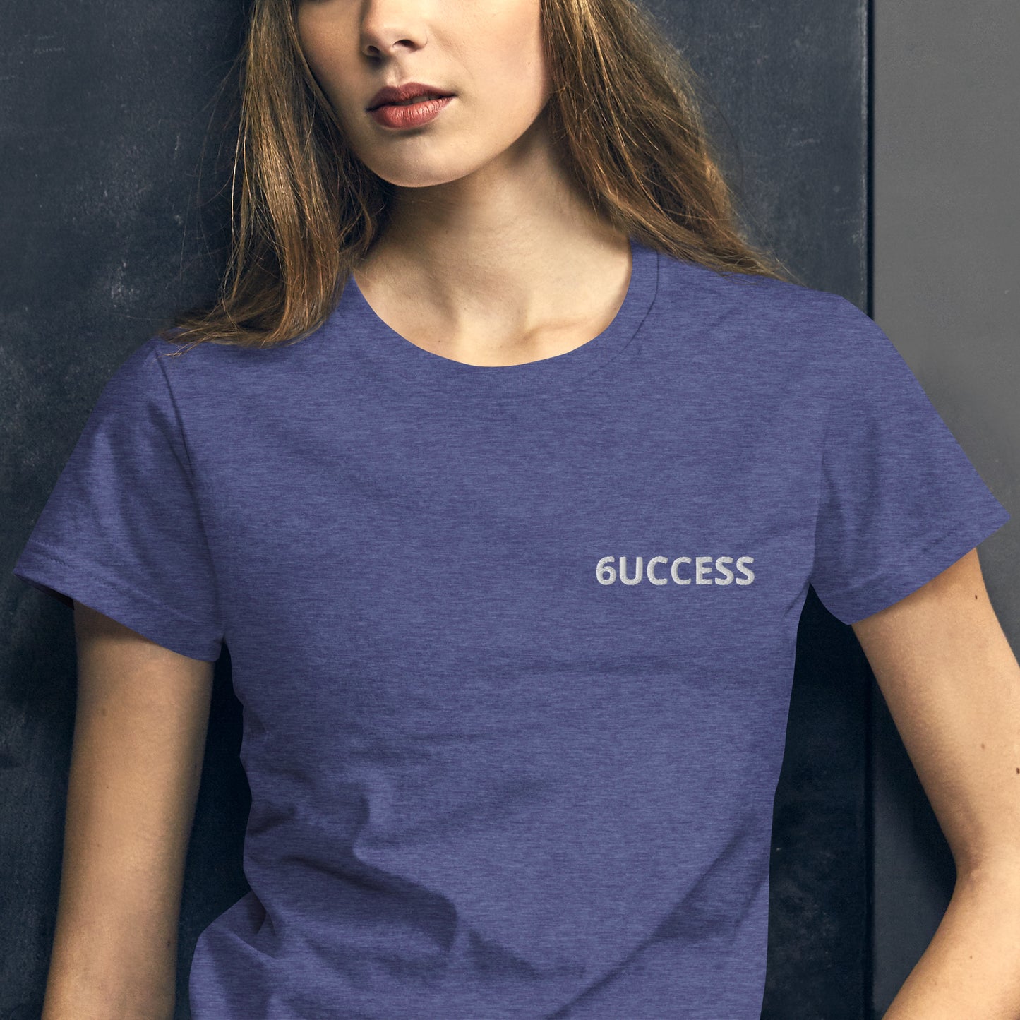 6UCCESS Women's Short Sleeve T-shirt w/White Embroidered (left)