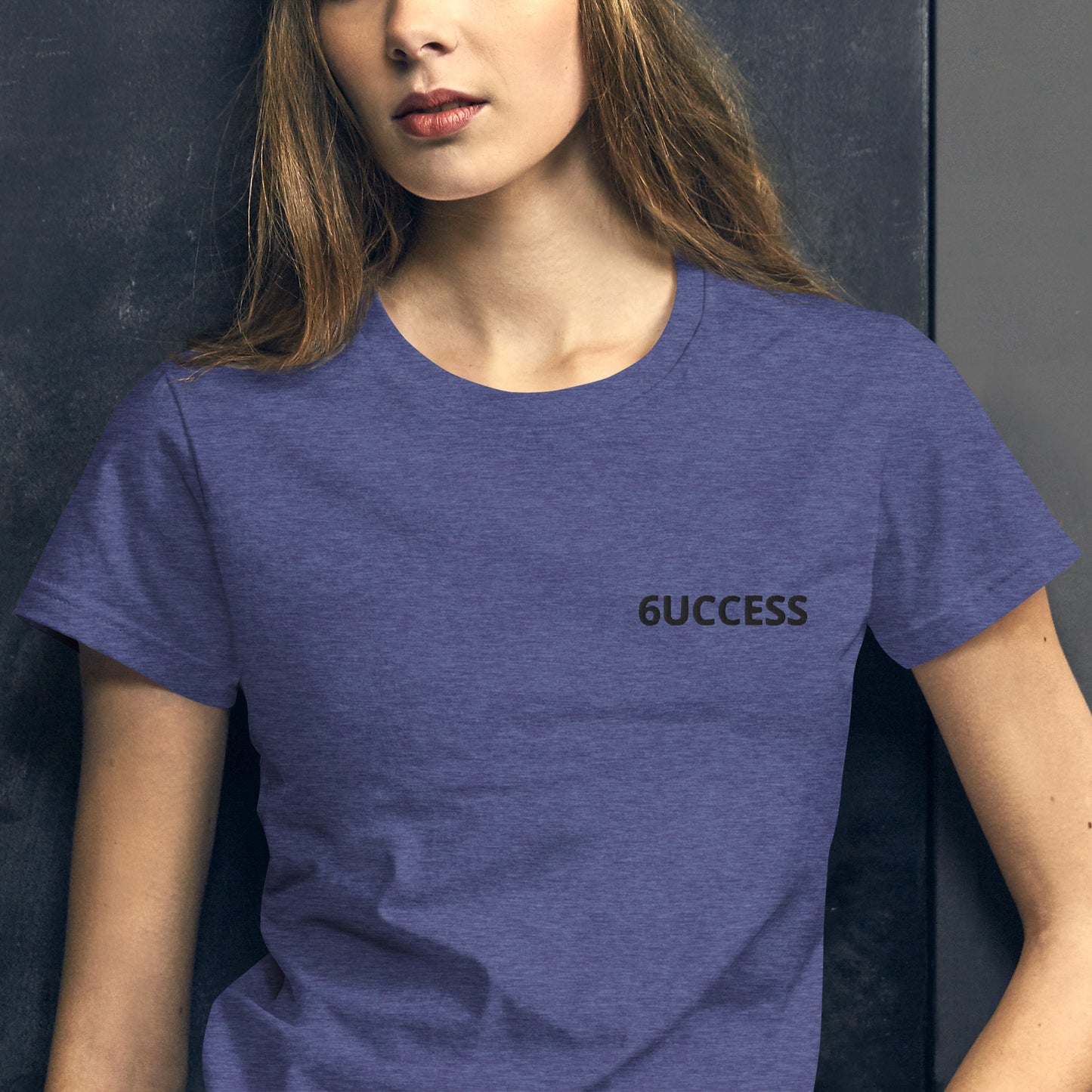 6UCCESS Women's Short Sleeve T-Shirt w/Black Embroidered (left)