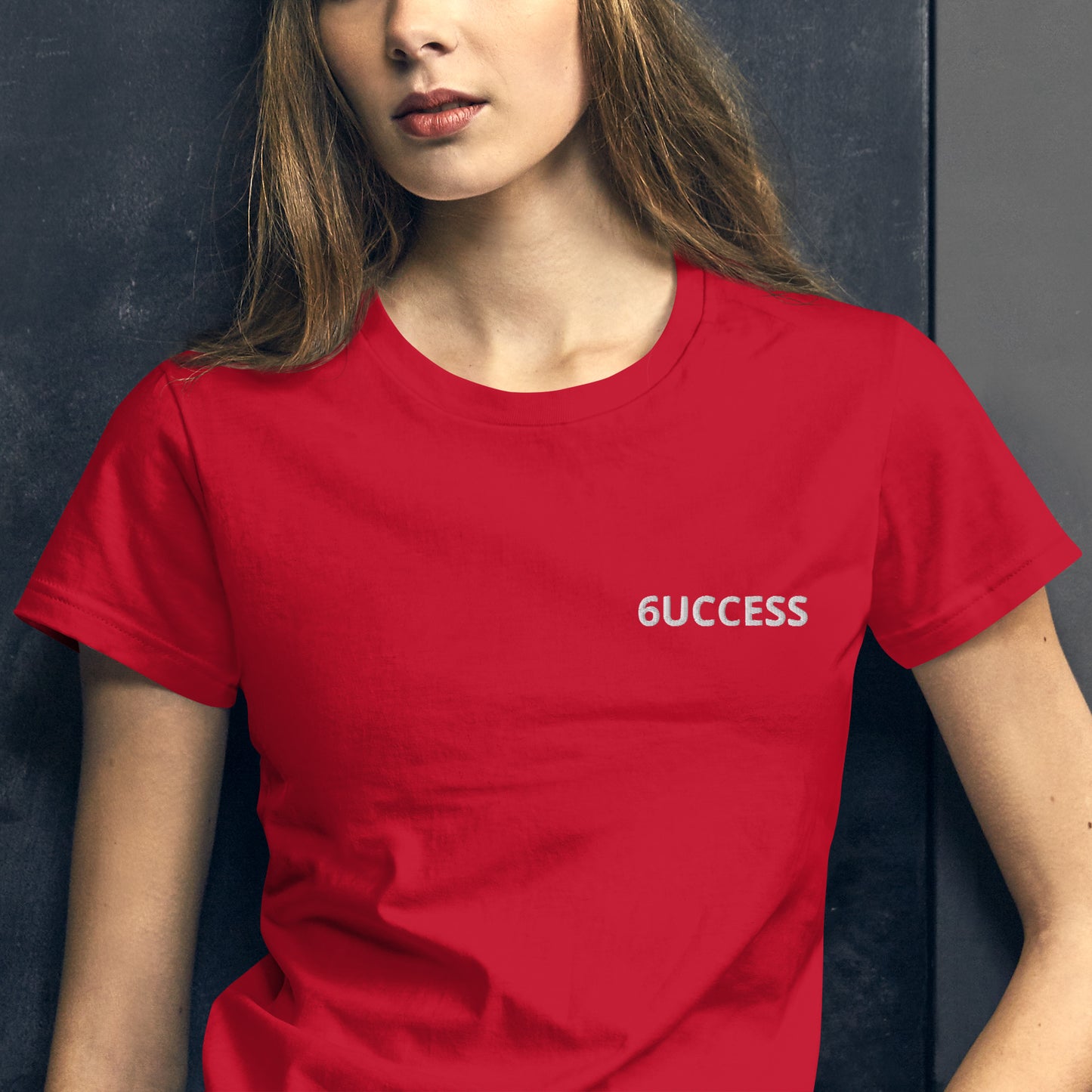 6UCCESS Women's Short Sleeve T-shirt w/White Embroidered (left)