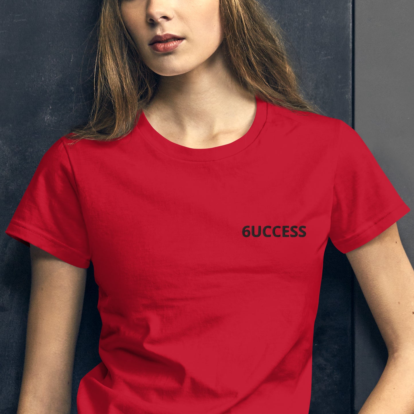 6UCCESS Women's Short Sleeve T-Shirt w/Black Embroidered (left)